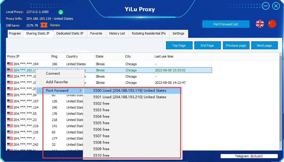 port forward in yiluproxy