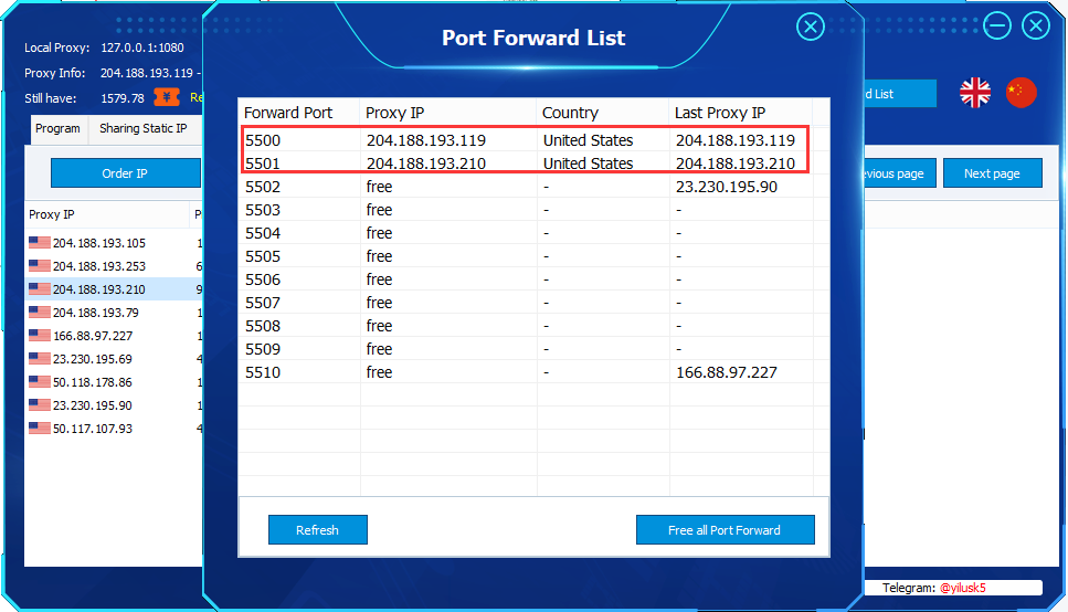 Port forward list in yiluproxy