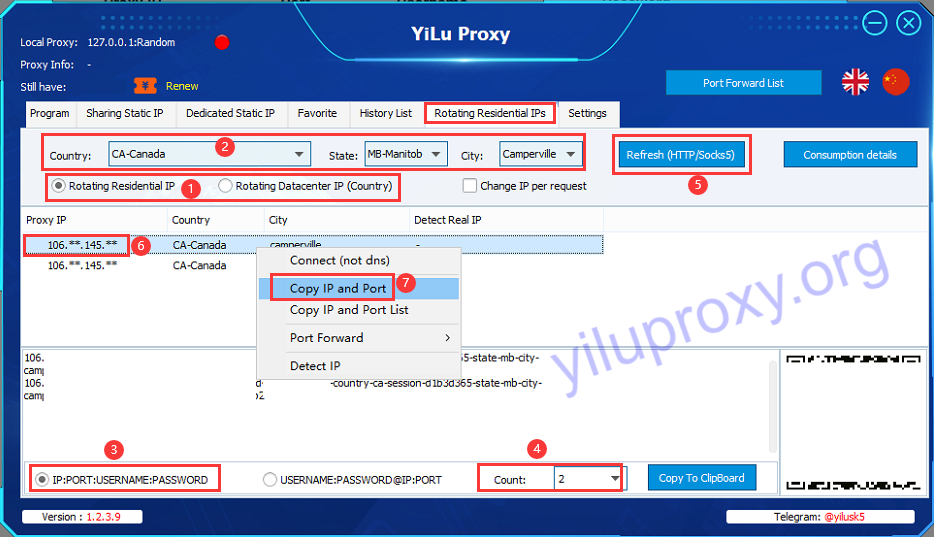 copy yiluproxy ip