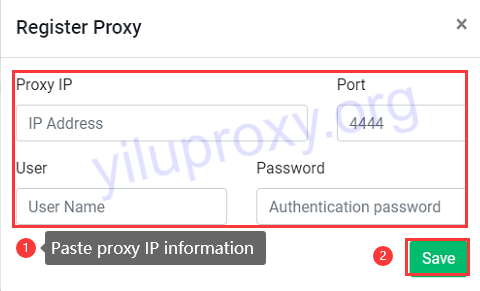 enter proxy IP port and others