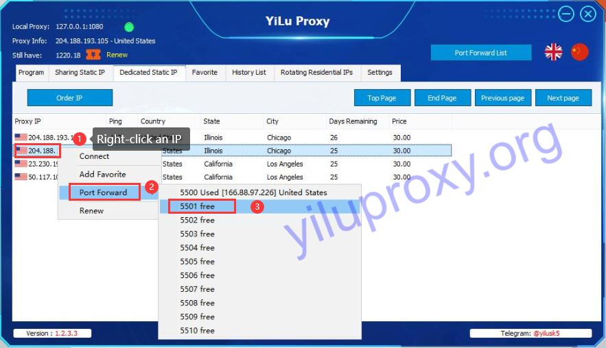 yiluproxy multi ports forwarding