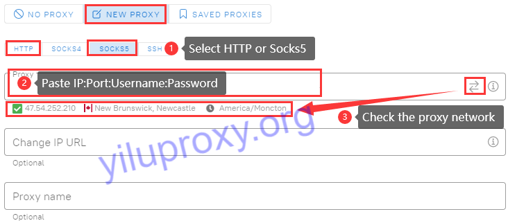 paste proxy ip port username and password into dolphin anty