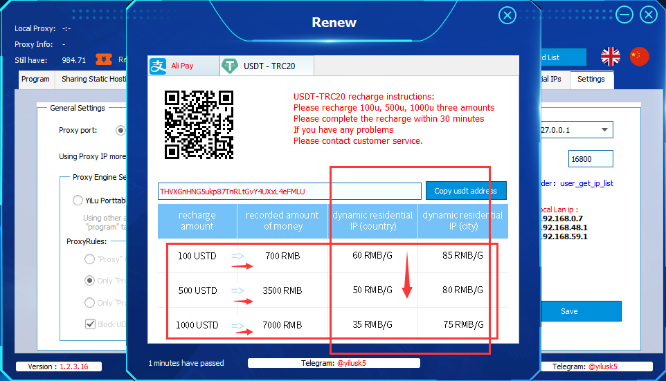 recharging in USDT