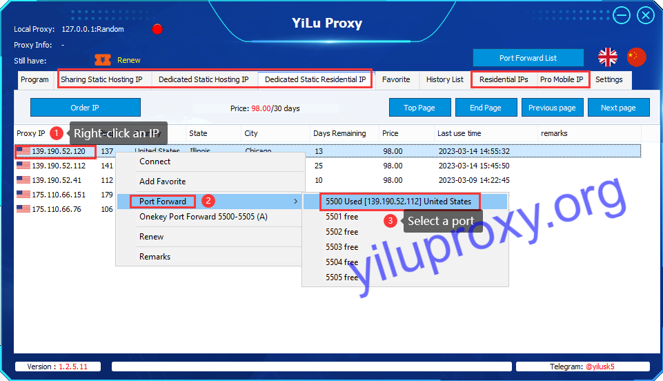 Morelogin local port forwarding in yiluproxy