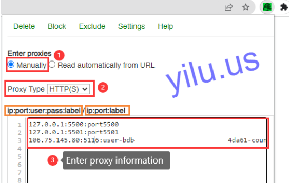bp proxy switcher proxy setting ip port password