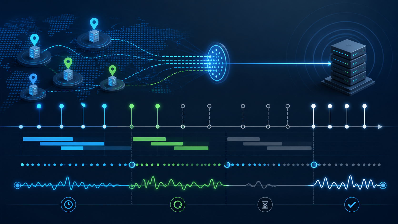 Proxy request timing baseline with proxy exits latency pulses retries and timeout signals