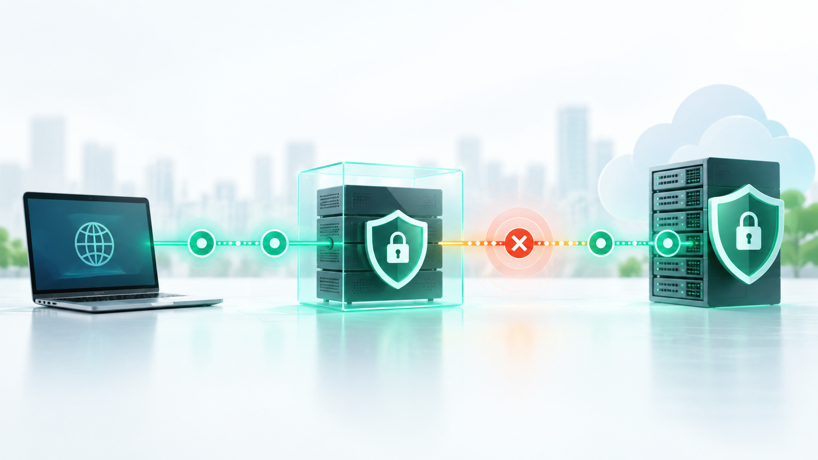 TLS handshake path from a client through a proxy tunnel to a secure upstream server with a failed negotiation segment