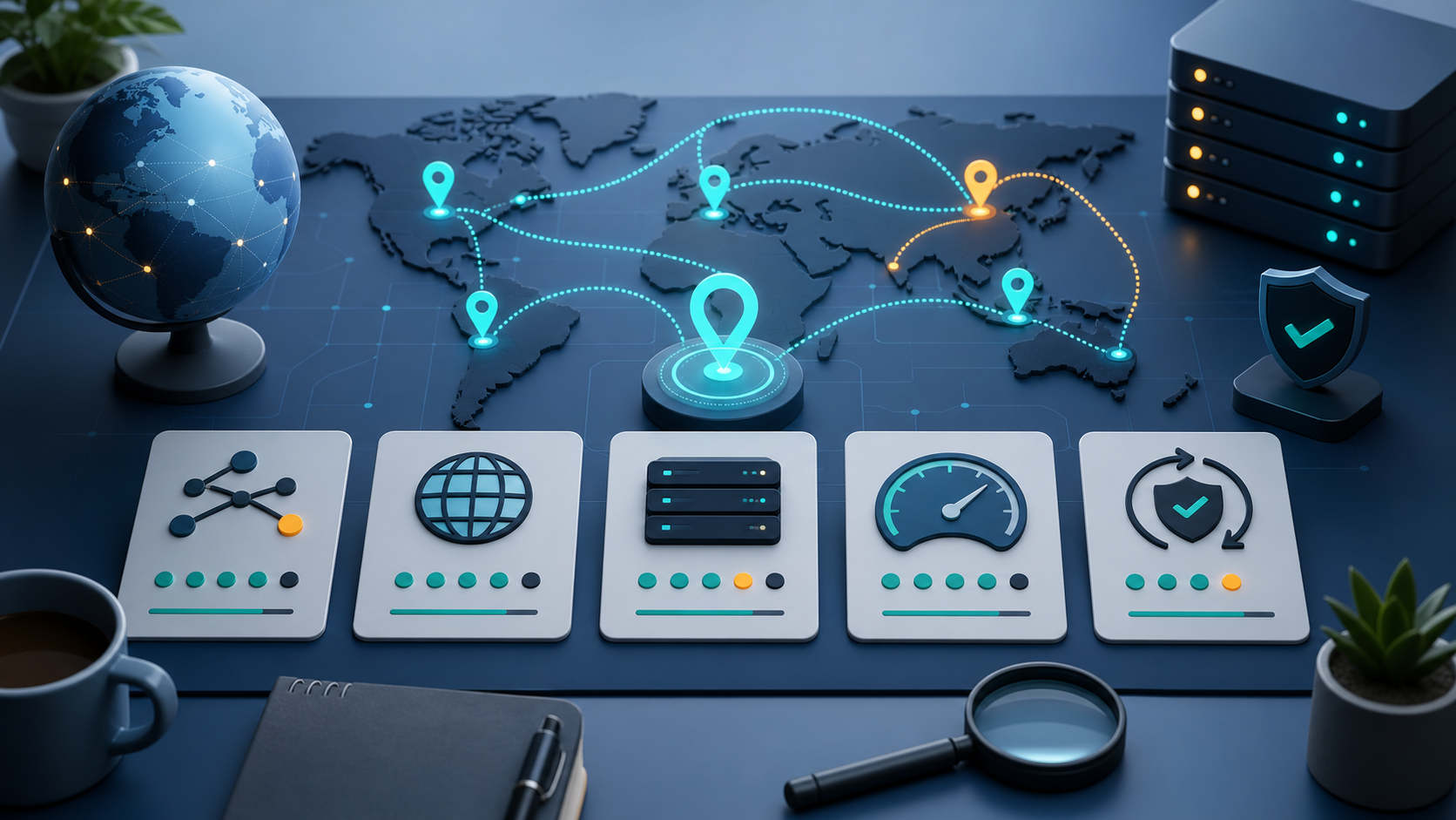 Proxy endpoint health checks for regional routing, DNS consistency, latency sampling, and failover readiness