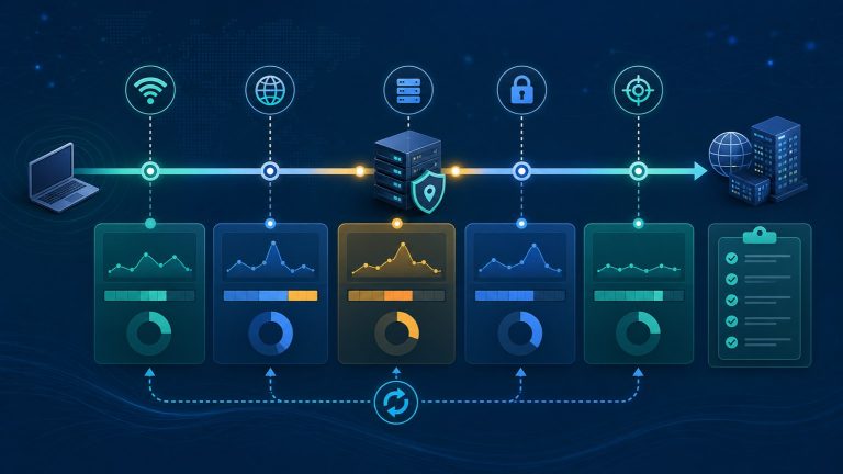 Proxy latency spike troubleshooting timeline separating DNS lookup, connect time, handshake, target response, and retest records