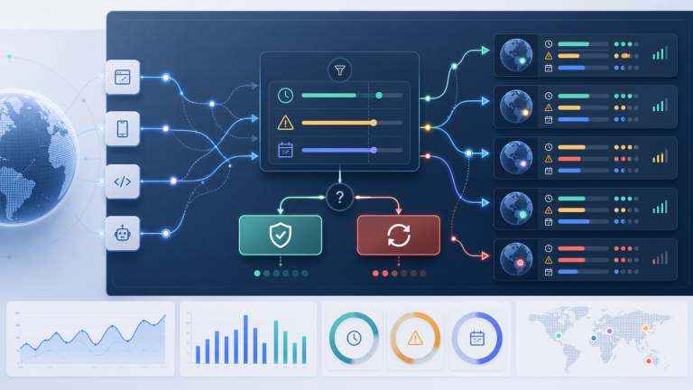 Proxy rotation trigger dashboard showing session age, error rate, latency, and exit node status